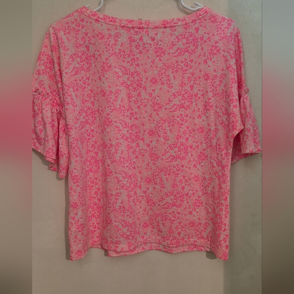 Lilly Pulitzer Ziva Pink Floral Ruffle Sleeve Top Sz.S - Picture 6 of 8